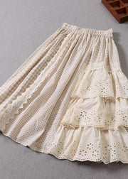 Simple Black Patchwork White Plaid Fall A Line Skirt - SooLinen