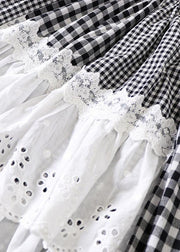 Simple Black Patchwork White Plaid Fall A Line Skirt - SooLinen