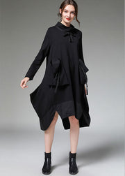 Einfaches schwarzes Patchwork asymmetrisches Design Taschen Robe Kleider Herbst