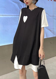 Simple Black Patchwork side open asymmetrical design Maxi Dress Summer - SooLinen