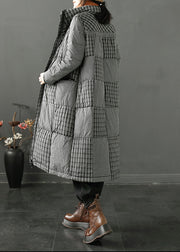 Simple Black Plaid Stand Collar Patchwork Duck Down Puffer Coats Winter