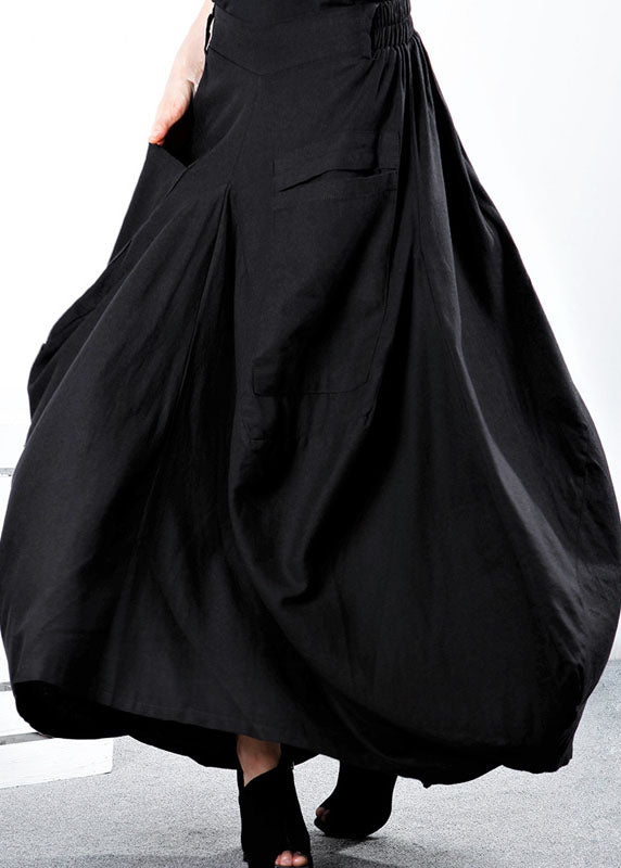 Einfache schwarze Taschen Patchwork asymmetrisches Design Winterrock