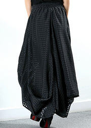 Einfache schwarze Taschen Plaid Hosen mit weitem Bein Frühling