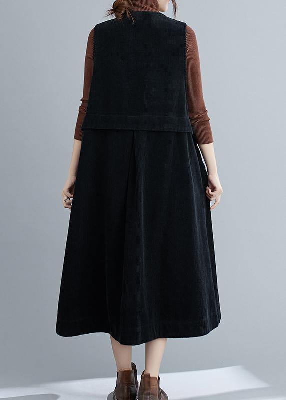 Simple Black Tunic V Neck Sleeveless Maxi Spring Dress - SooLinen