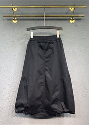 Simple Black Wrinkled Pockets Patchwork Cotton Skirts Fall