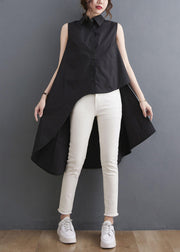 Simple Black asymmetrical design low high design Summer Blouses - SooLinen