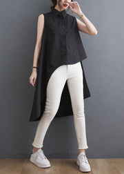 Simple Black asymmetrical design low high design Summer Blouses - SooLinen