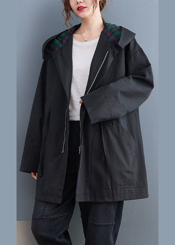 Einfache schwarze Mode Lässige Herbst-Trenchcoats mit Reißverschluss