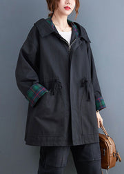 Simple Black fashion Casual zippered Fall  Hooded trench coats