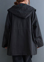 Simple Black fashion Casual zippered Fall  Hooded trench coats