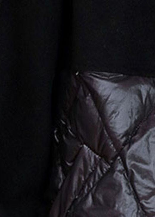 Schwarze Patchwork-Winter-Pufferjacke mit Reißverschluss und Daunenjacke