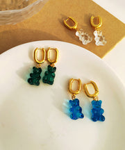 Simple Blue Copper Gold Plated Resin lLittle Bear Drop Earrings