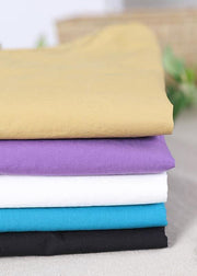 Simple Blue O-Neck Cotton Shirt Tops Summer - SooLinen