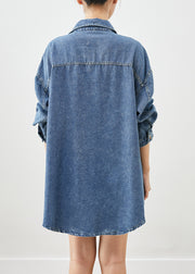 Simple Blue Oversized Pockets Denim Coat Outwear Fall