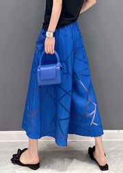 Einfache blaue Taschen Patchwork-Baumwollhose mit weitem Bein Sommer