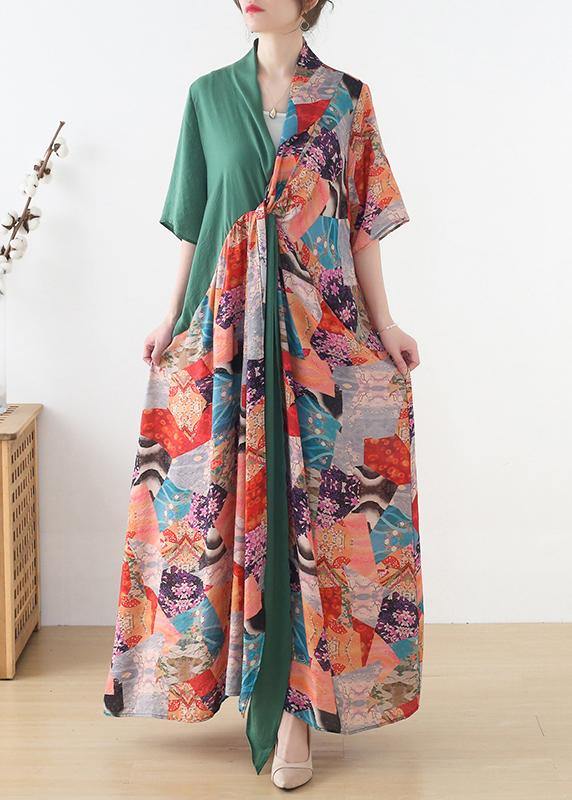 Simple Blue Print Patchwork  Summer Chiffon Dress - SooLinen