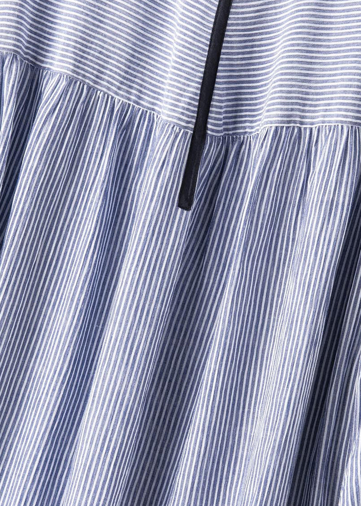 Simple Blue Striped O Neck Cotton T Shirt Bracelet Sleev