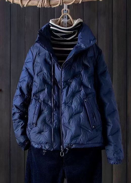 Einfache blaue kurze Pufferjacken Winter Daunenmantel Outwear