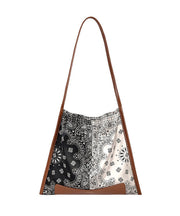 Simple Brown Print Patchwork Calf Leather Silk Satins Satchel Handbag