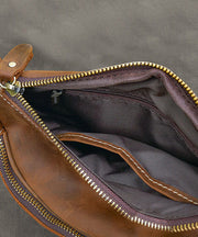 Simple Brown Solid Color Calf Leather Messenger Bag