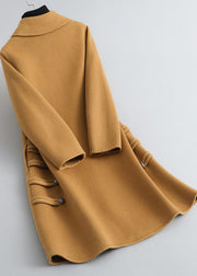Simple Camel Square Collar Button Woolen Maxi Coat Spring
