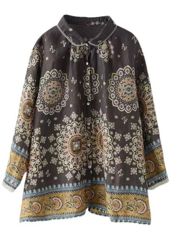Simple Chocolate Patchwork Print Fall Long sleeve Top