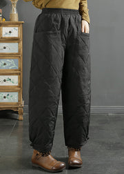 Simple Coffee Pockets Elastic Waist Duck Down Filled Pants Winter