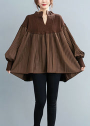 Simple Chocolate V Neck Knit Patchwork Top Spring