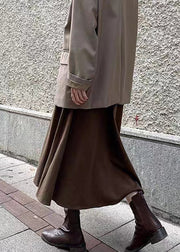 Simple Coffee Wrinkled High Waist Patchwork Woolen Skirt Fall