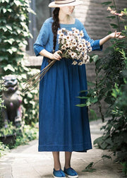 Simple Collar Spring quilting Tutorials Blue Striped Dress - SooLinen