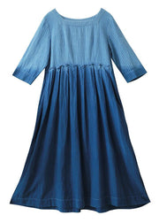 Simple Collar Spring quilting Tutorials Blue Striped Dress - SooLinen