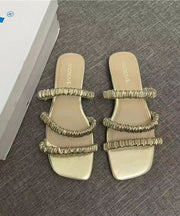 Simple Comfy Gold Faux Leather Slide Sandals Peep Toe