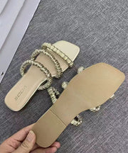 Simple Comfy Gold Faux Leather Slide Sandals Peep Toe