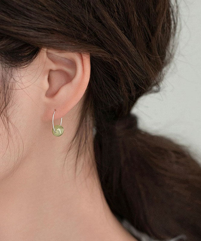 Simple Cyan Sterling Silver Inlaid Jade Hoop Earrings