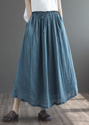 Simple Dark Blue Elastic Waist Double-deck Linen Skirts Summer