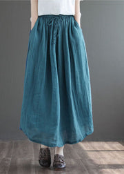 Simple Dark Blue Elastic Waist Double-deck Linen Skirts Summer