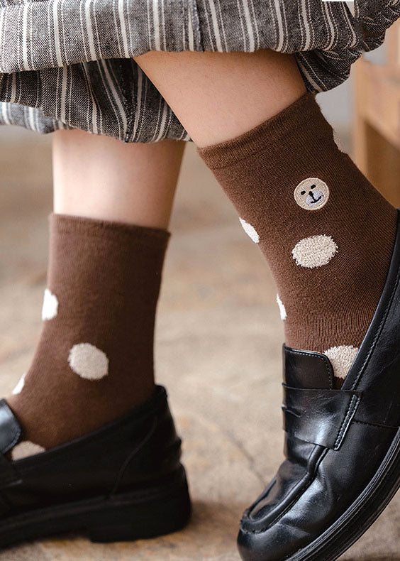 Simple Embroidery Print Cotton Mid Calf Socks