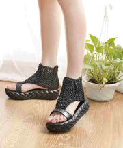 Simple Faux Leather Splicing Platform Sandals Black Knit Fabric