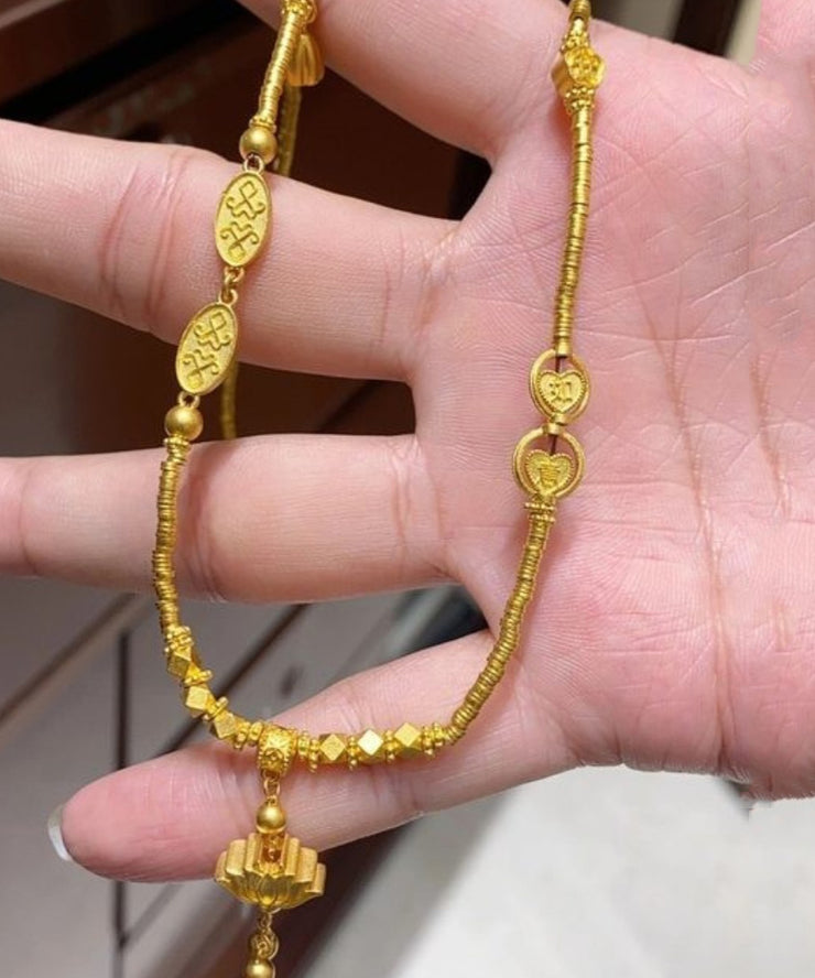 Simple Gold Alloy Lotus Tassel Pendant Necklace