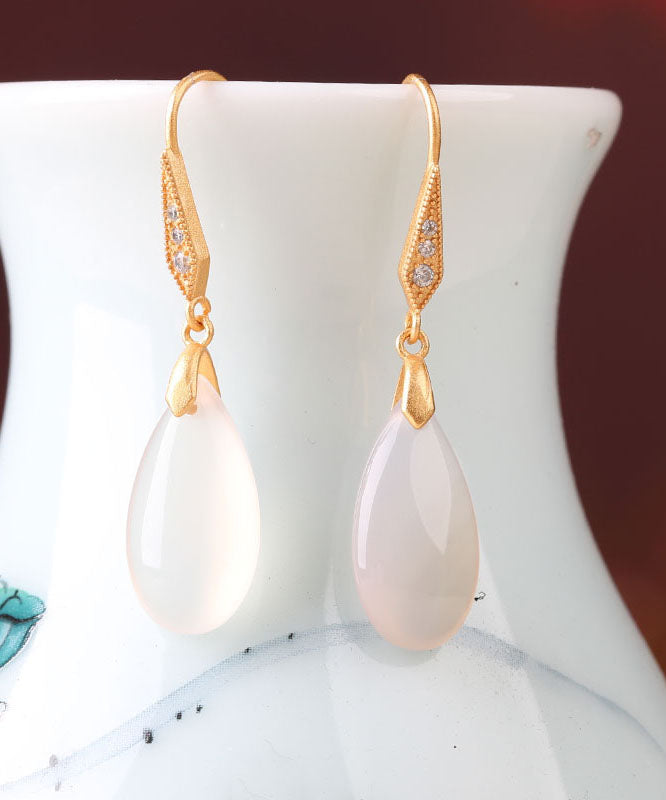 Simple Gold Copper Jade Agate Water Drop Drop Earrings