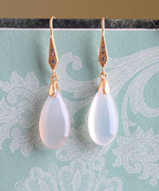 Simple Gold Copper Jade Agate Water Drop Drop Earrings