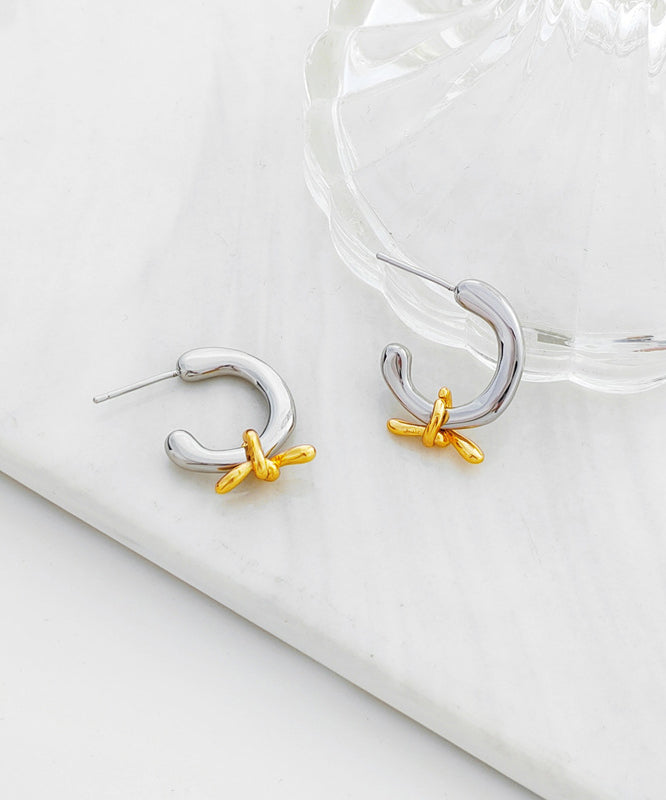 Simple Gold Patchwork Silk Copper Hoop Earrings