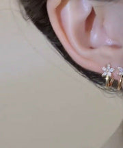 Simple Gold Sterling Silver Overgild Zircon Floral Hoop Earrings