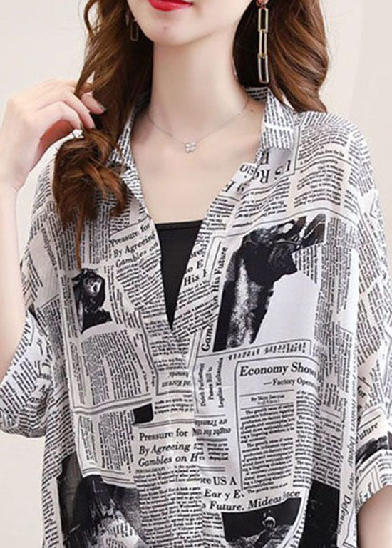 Simple Graphic Peter Pan Collar Chiffon Blouse Tops Spring