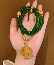 Simple Green Ancient Gold Beading Gem Stone Graduated Bead Necklace