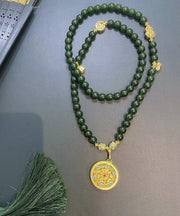 Simple Green Ancient Gold Beading Gem Stone Gratuated Bead Necklace