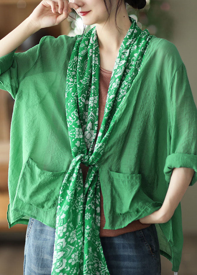 Einfaches grünes asymmetrisches Design Leinen UPF 50+ Mantel Langarm