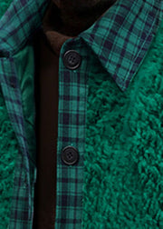 Einfacher grüner Knopf-Patchwork-Faux-Pelz-Outwear-Winter