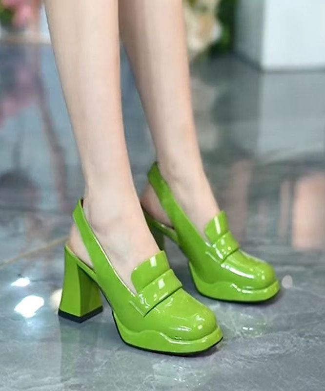 Simple Green Faux Leather Splicing Platform High Heels