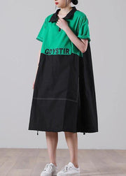 Simple Green Graphic Cotton Pockets Summer Party Dress - SooLinen